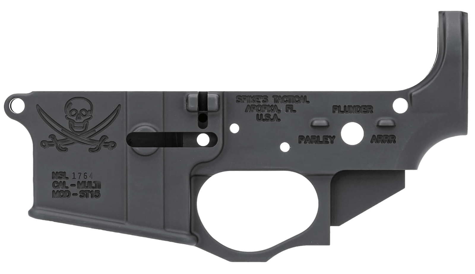 Spikes STLS016 Calico Jack Stripped Lower Receiver Multi-Caliber 7075-T6 Aluminum Black Anodized for AR-15