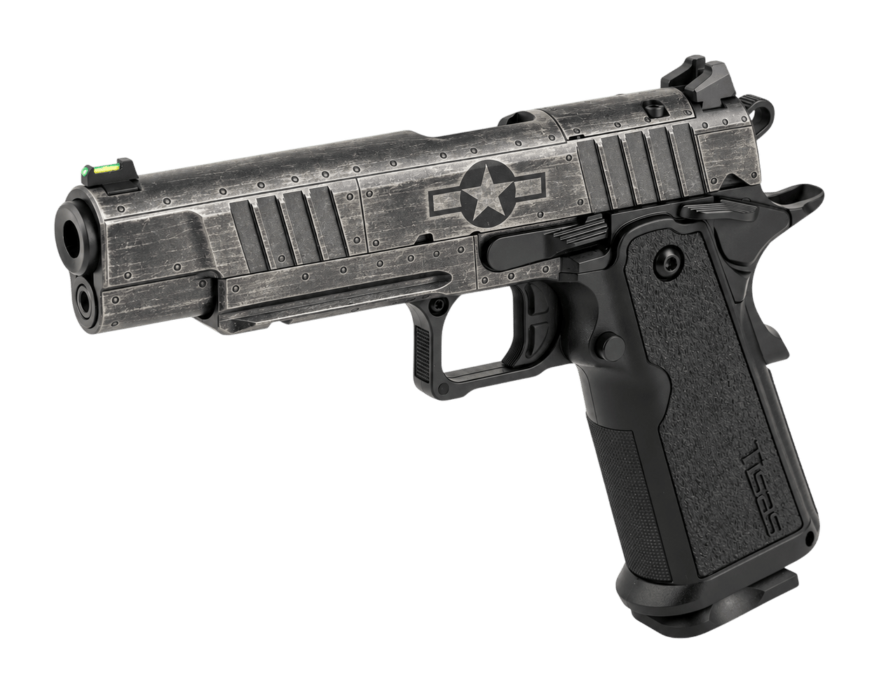 Tisas Arms Customs 125000AA26 1911 Warbird Sports South Exclusive 9mm Luger 18+1 5" Gun Metal Gray Cerakote Carbon Steel Slide, Graphite Black Cerakote Carbon Steel Frame w/Accessory Rail & Beavertail