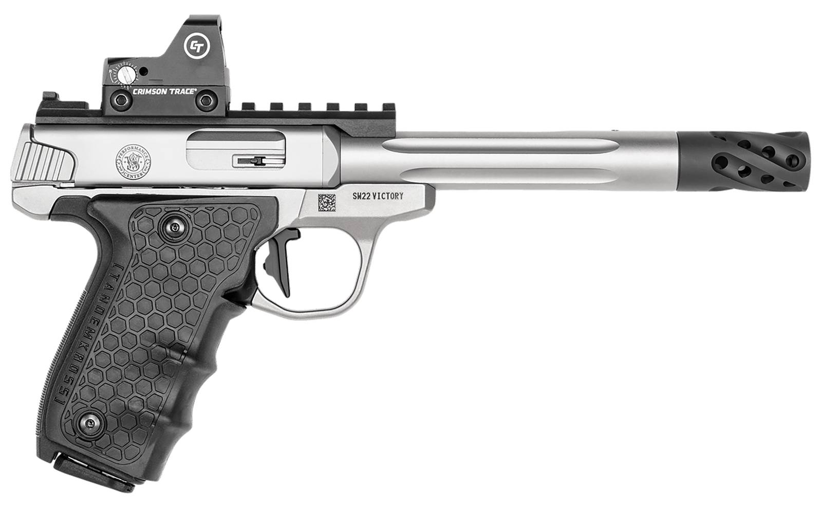 Smith & Wesson 12079 Performance Center Victory Target 22 LR 6" MB 10+1 Stainless Steel Tandemkross Black HiveGrip with Integrated Target Thumb Rest Grip Red Dot