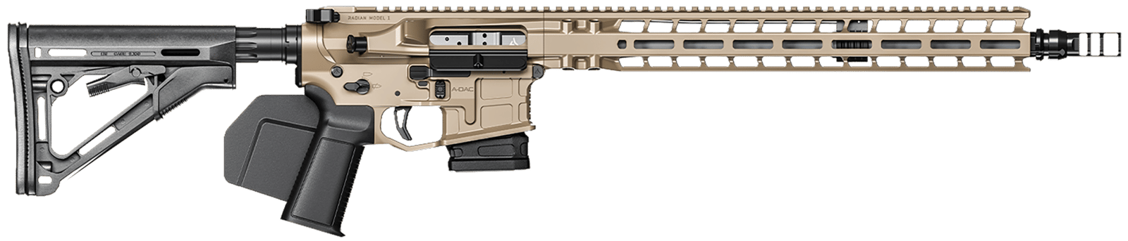 Radian Weapons R0601 Model 1 Carbine *CA Compliant 223 Wylde 10+1 16", FDE Billet Rec/M-Lok Handgaurd, Paddle Grip & Fixed CTR Stock, Dead Air Keymo Flash Hider, Ambi Controls, Vertex Trigger