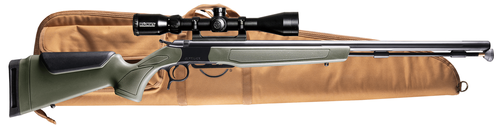 CVA PR2048NSCP Optima Scope Package 50 Cal 26" Black Nitride Fluted Barrel, Drilled & Tapped Steel Receiver, Fixed OD Green Synthetic Stock, Konus 3-9x40mm BDC Stock, Rifle Case, Aerolite Bullets