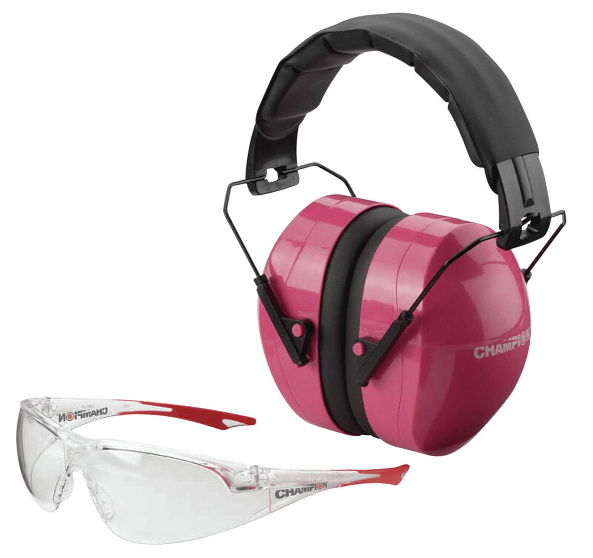 Champion Targets 40624 Eyes & Ears Combo 26 dB Over the Head Pink/Black Adult