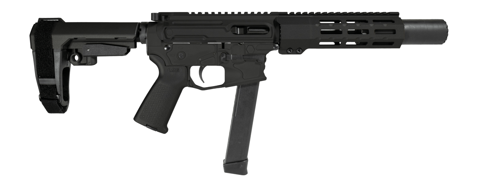 Shark Coast Tactical SCC06711SPBO9 Sneeky Pete 9mm Luger 30+1 5.50" Black Melonite Threaded Barrel, Black Cerakote Receiver, SB Tactical SBA3 Brace