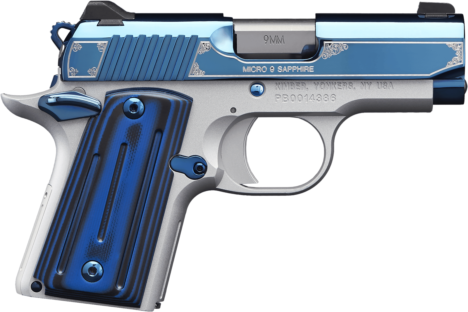 Kimber Mfg.,inc 3300111 Micro 9 Sapphire 9mm 6+1 3.15" Polished Bright Blue PVD Coating Stainless Steel Slide G-10 Grip