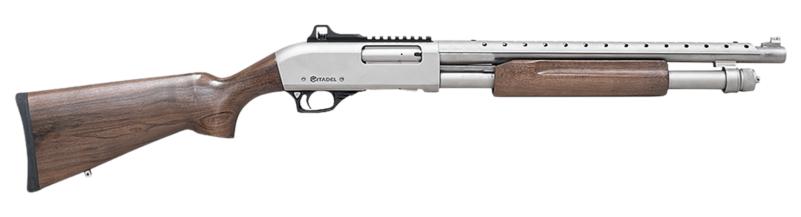 Citadel FRMN2020NKL Mariner  Full Size 20 Gauge Pump 3" 4+1 18.50" Nickel Finished Heat Shield Barrel, Nickel Finished Aluminum Receiver w/Picatinny Rail, Black Fixed Walnut Stock