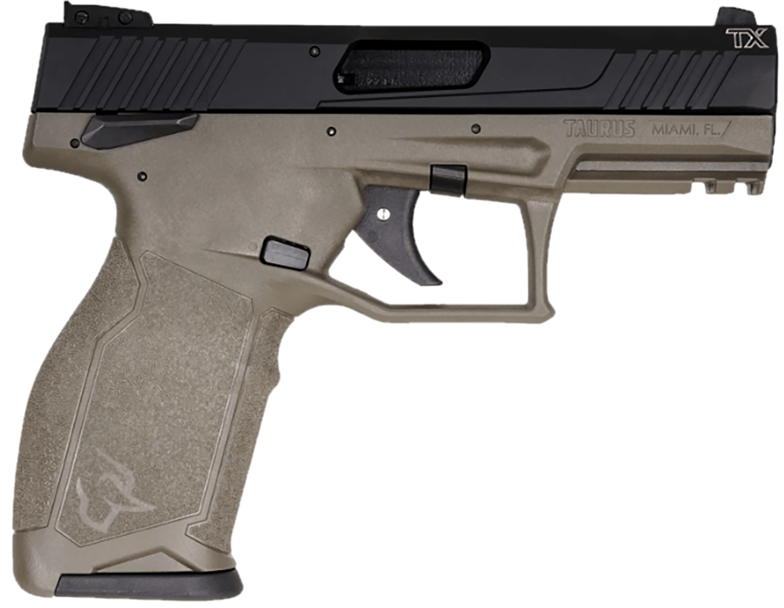 Taurus 1-2TX22141O 2TX  Full Size Frame 22 LR 22+1 4.60" Matte Black Threaded Barrel, Black Anodized Serrated Slide, OD Green Polymer Frame w/Picatinny Rail, Textured Grip