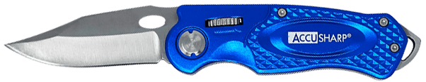 AccuSharp 701C Sport  3" Folding Plain Stainless Steel Blade/Blue Anodized Aluminum Handle Includes Belt Clip