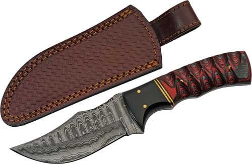 SZCO RITE EDGE 4" BUFFALO HORN /TWISTED WOOD DAMASCUS W/SHTH