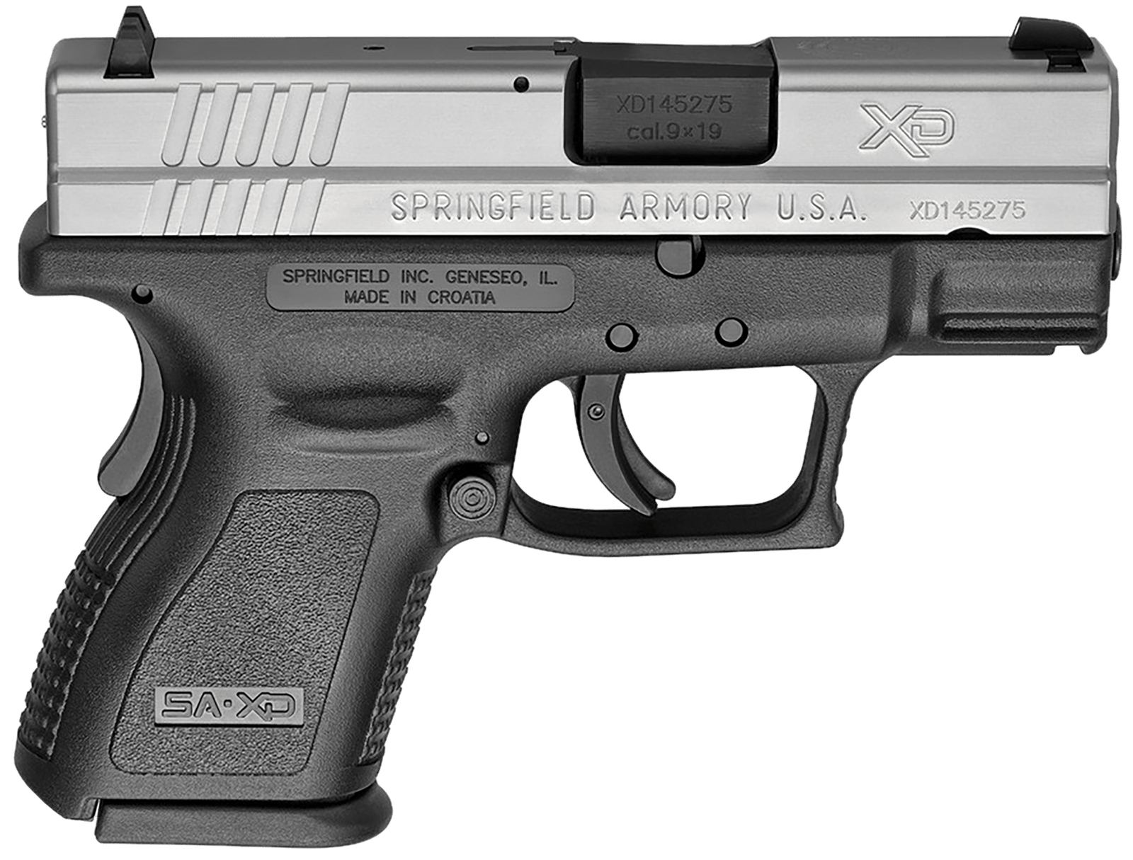 Springfield Armory XD9821 XD *CA Compliant Sub-Compact Frame 9mm Luger 10+1, 3" Black Melonite Steel Barrel, Serrated Stainless Steel Slide, Black Polymer Frame w/Picatinny Rail