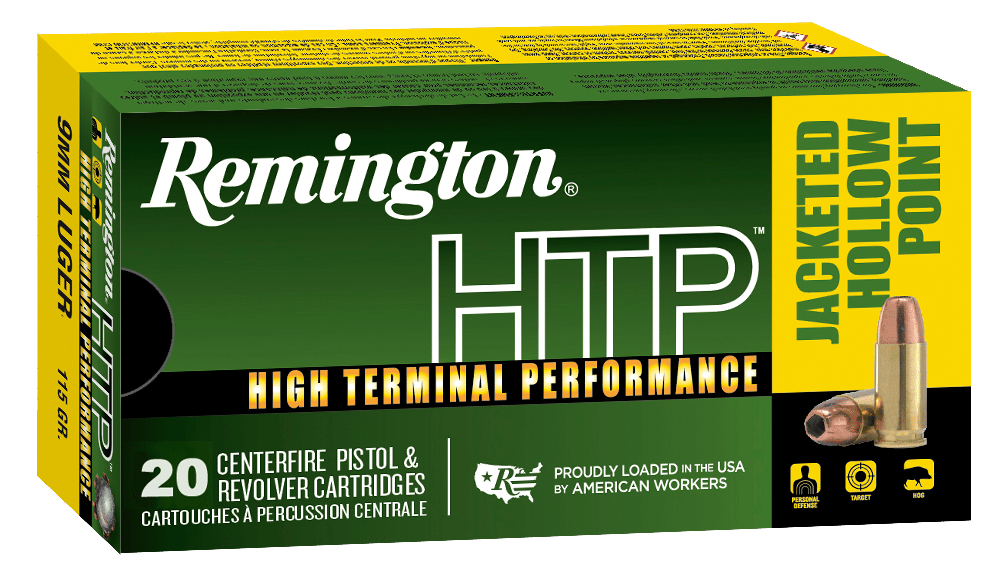 Remington Ammunition 28288 HTP  9mmLuger 115gr Jacketed Hollow Point 20 Per Box/25 Case