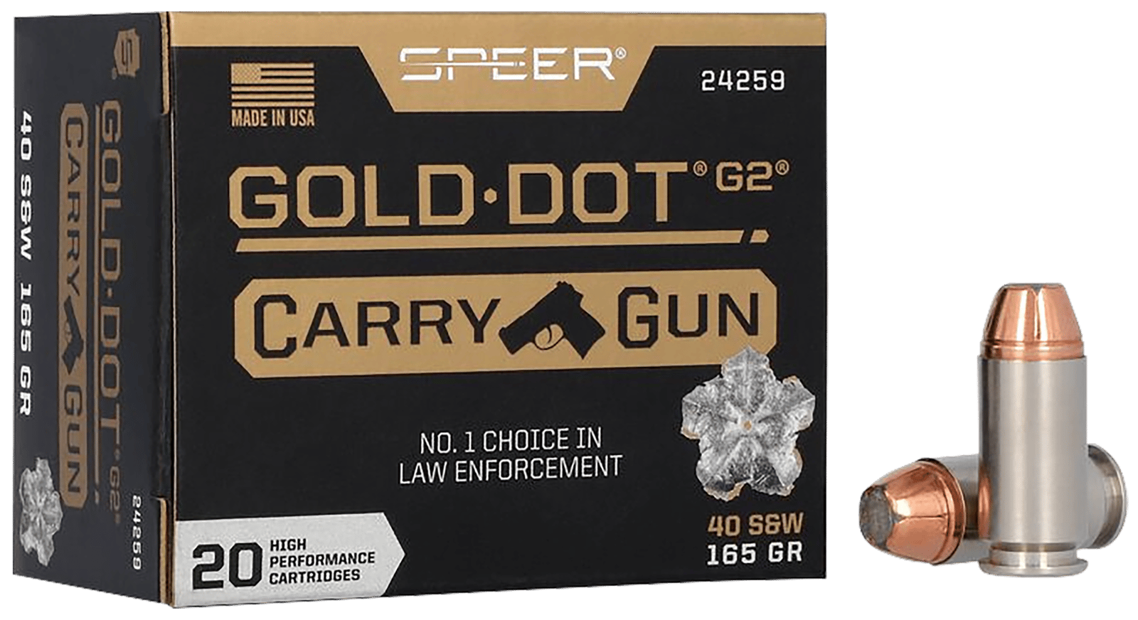 Speer 24259 Gold Dot Carry Gun 40S&W 165gr Hollow Point 20 Per Box/10 Case