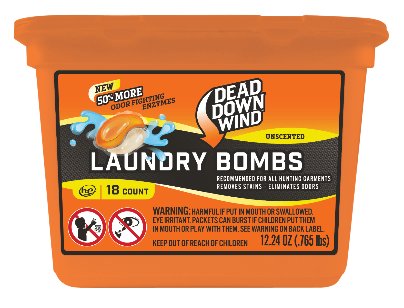 Dead Down Wind 118318 Laundry Bombs  Odor Eliminator Unscented Scent 12.24 oz Tub 18 count