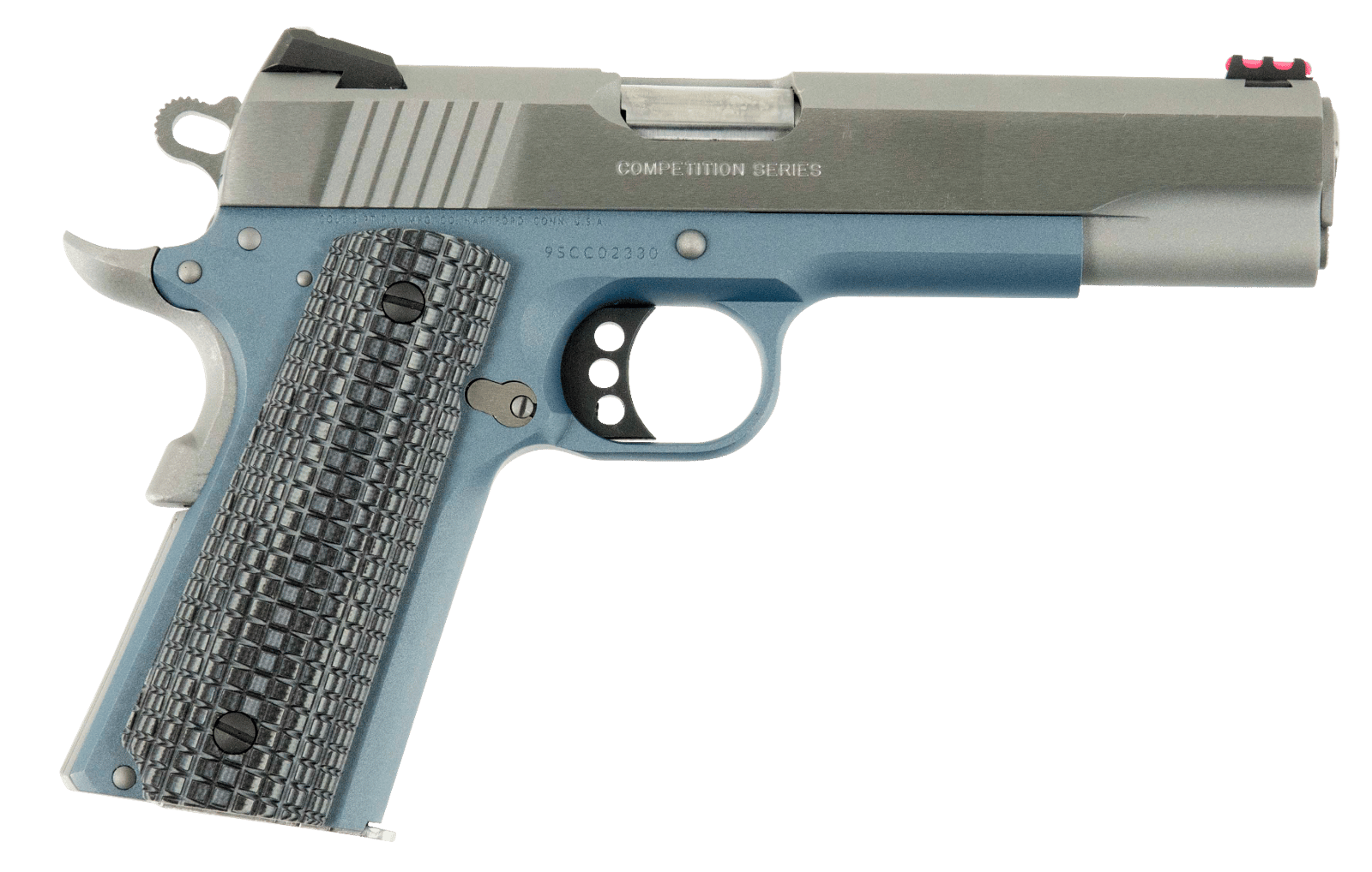 Colt Mfg O1072CCSBT 1911 Competition 9mm Luger Caliber with 5" National Match Barrel, 9+1 Capacity, Blue Titanium Finish Frame, Serrated Stainless Steel Slide, Gray G10 Grip & 70 Series Firing System