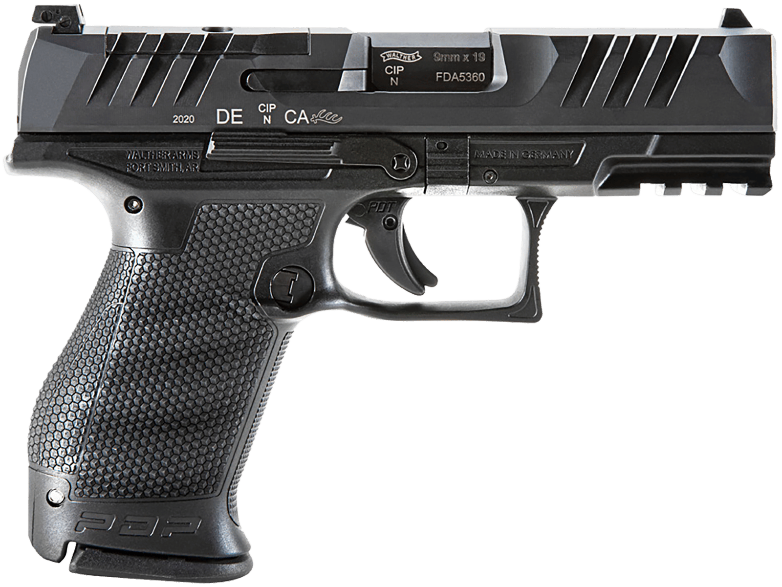 Walther Arms 2854686 PDP  Compact Frame 9mm Luger 10+1 4" Black Steel Barrel, Black Optic Ready/Serrated Steel Slide, Black Polymer Frame w/Picatinny Rail, Textured Polymer Grip, Ambidextrous