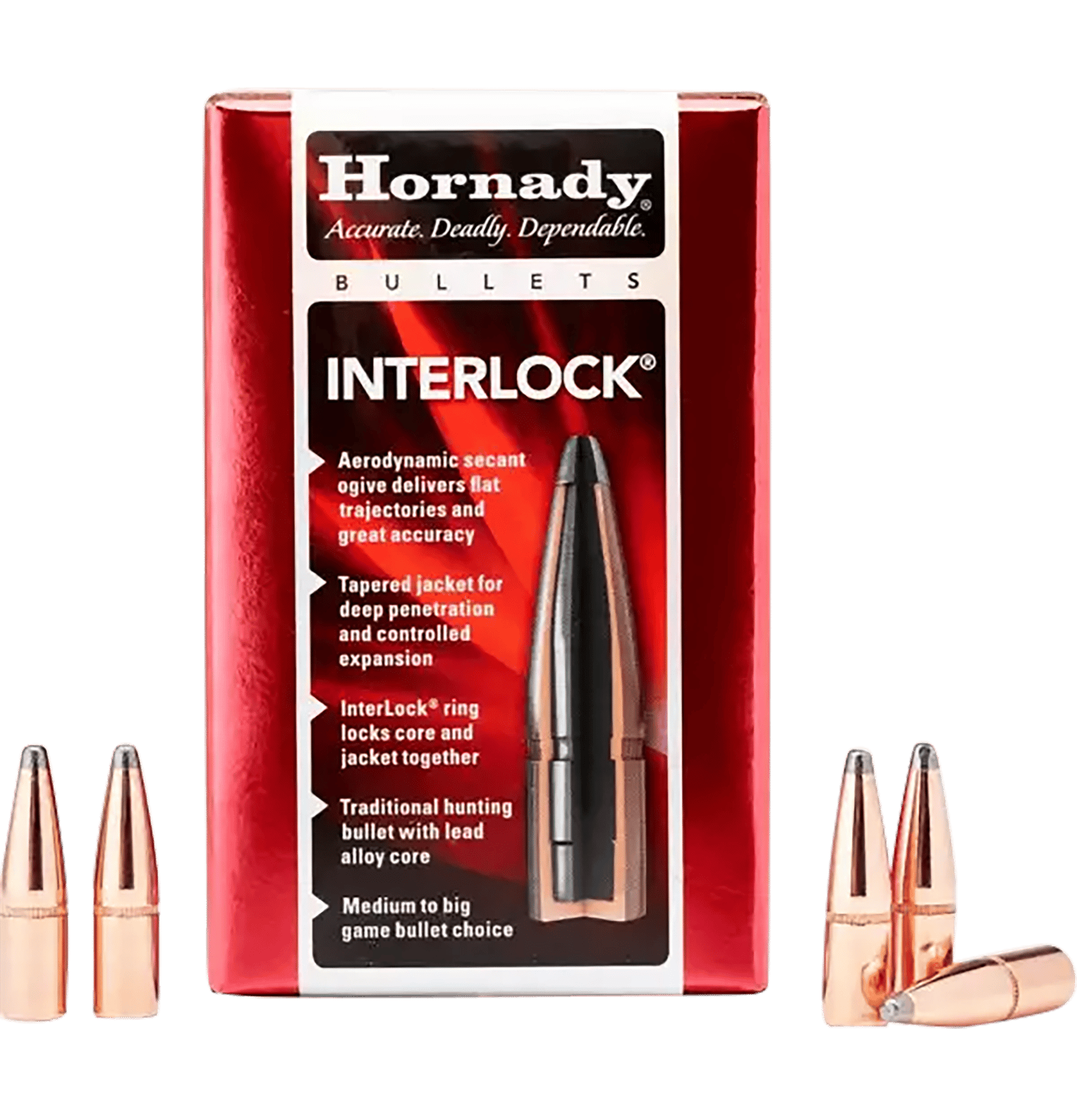 Hornady 3045 InterLock  30 Cal .308 165 gr Boat Tail Spire Point 100 Per Box/ 15 Case