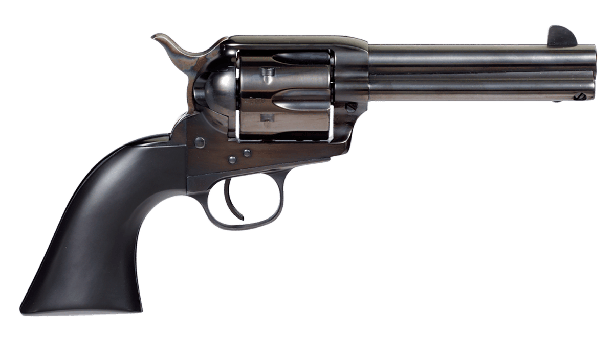 Taylors & Company 555161 Devil Anse  45 Colt (LC) Caliber with 4.75" Blued Finish Barrel, 6rd Capacity Blued Finish Cylinder, Color Case Hardened Finish Steel Frame & Matte Black Wood Grip