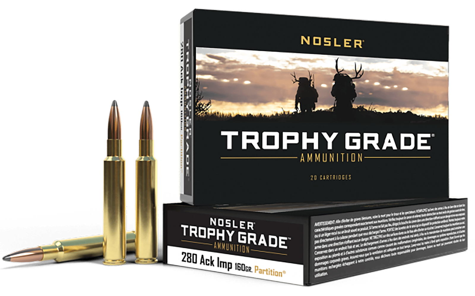 Nosler 60044 Trophy Grade  280Ackley Improved 160gr Nosler Spitzer Partition 20 Per Box/10 Case