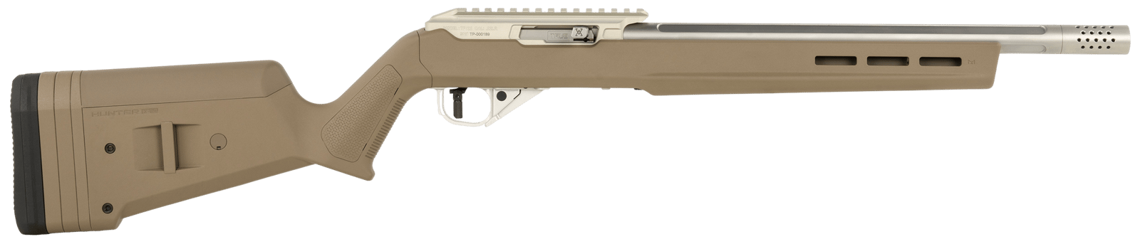 True Precision Inc TP1022FDE3SS TP/22  22 LR 16" Match Grade Barrel, Clear Coat Silver Anodized  Aluminum Receiver w/Picatinny Rail, M-LOK Forend, Flat Dark Earth Magpul Hunter X-22 Polymer Stock