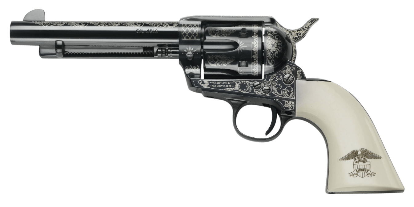 Pietta GW45LLE434NMUI 1873 GW2 Liberty 45 Colt (LC) 6 Shot, 4.75" Blued Engraved Steel Barrel, Cylinder, Frame & Hammer, Ultra Ivory Grip w/Engraved Liberty Eagle