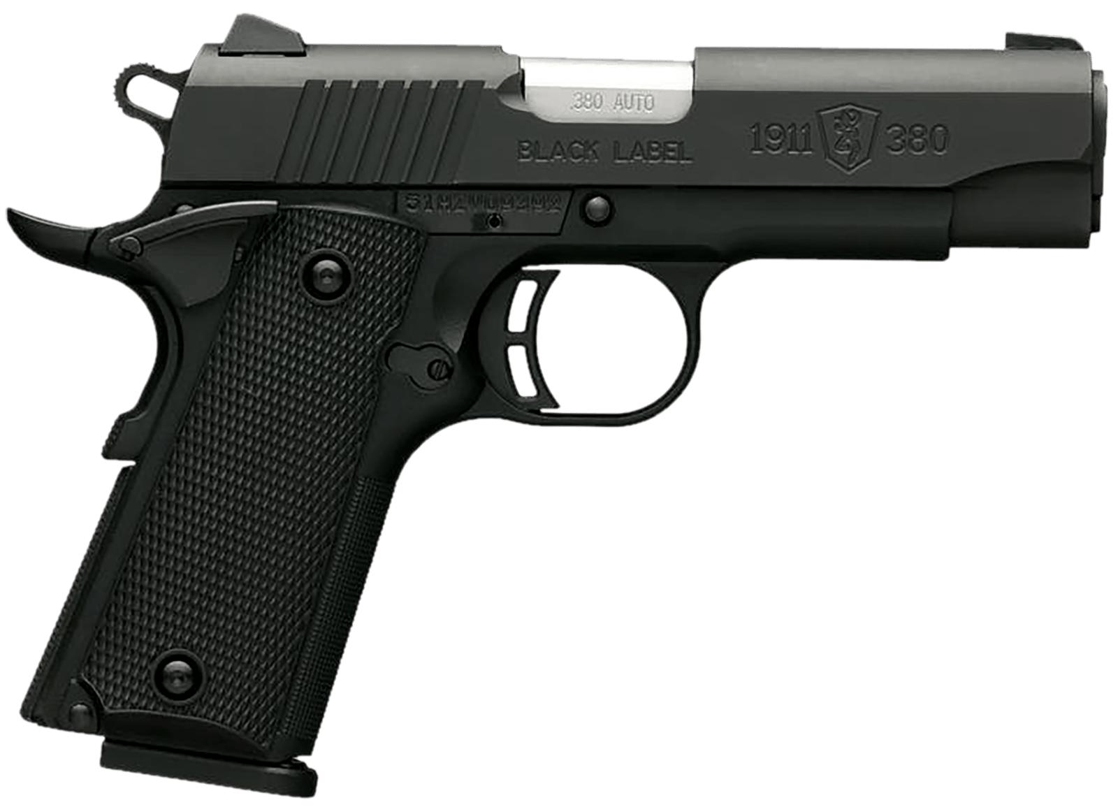 Browning 051905492 1911 Black Label 380 ACP 8+1 3.63" Stainless Target Crown Steel Barrel, Matte Black Serrated Stainless Steel Slide, Matte Black Polymer Frame, Black Polymer Grip, Right Hand