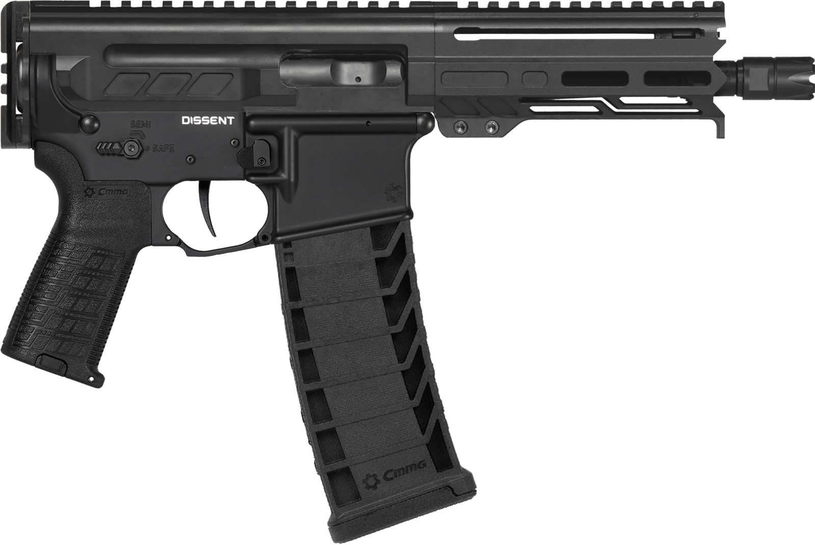 CMMG 94A6867AB Dissent MK4 9mm Luger 33+1 6.50", Black, Picatinny Brace Adapter, 5.50" M-LOK Handguard, Left Side Charging Handle, Zeroed Linear Comp, Zeroed Drop-In Single Stage Trigger