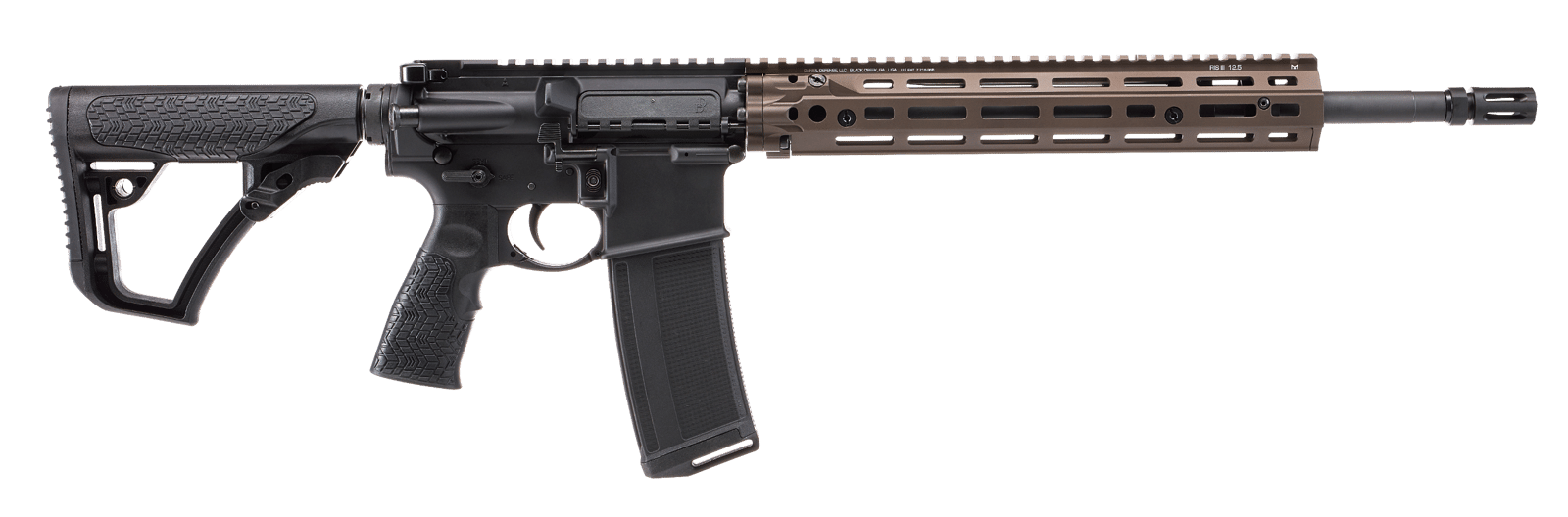 Daniel Defense 0219103270047 DD4 RIII 5.56x45mm NATO 16" 30+1, Black Rec/Furniture, OEM Stock & Grip, 12.50" FDE M-Lok Handgaurd, Ambi Controls