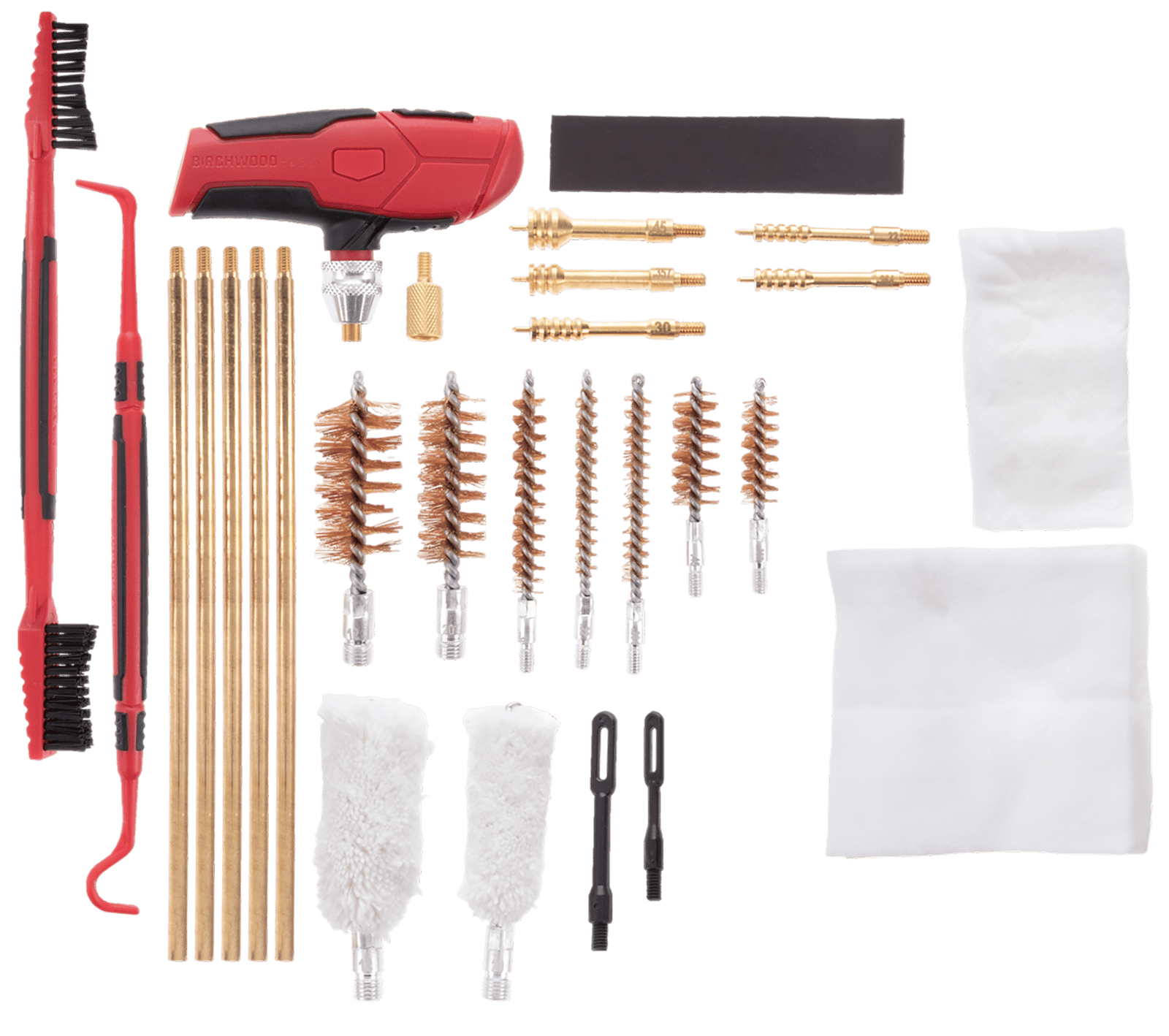 Birchwood Casey UNVCLNKIT Universal Cleaning Kit Multi-Caliber/Multi-Gauge 22 Pieces Black/Red