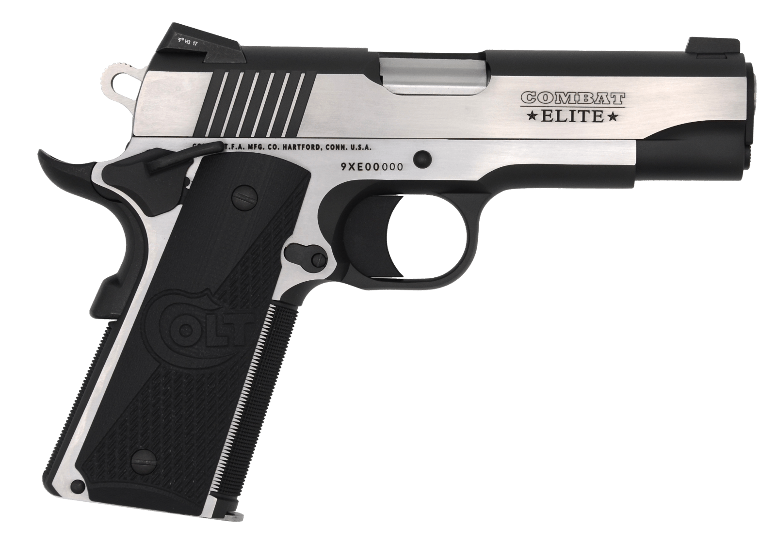 Colt Mfg O4080CE Combat Elite Commander 45 ACP 8+1 4.25" Stainless Steel Barrel, Two-Tone Serrated Stainless Steel Slide & Frame w/Beavertail, Black Scalloped G10 Grip, Ambidextrous