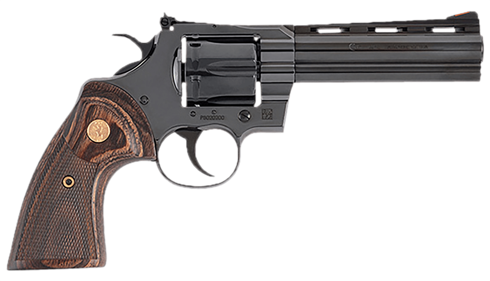 Colt Mfg PYTHONBP5WTS Python  357 Mag38 Special 6 Shot 5" Blued Carbon Steel Vent Rib Barrel, Cylinder & Frame, Wood Grip, Exposed Hammer