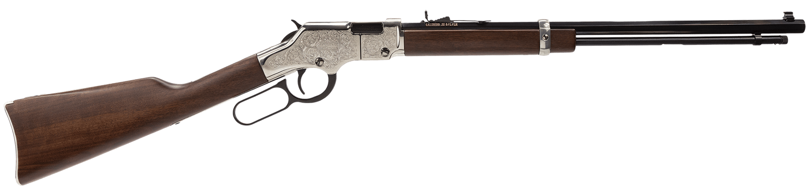 Henry H004SE Silver Eagle  Full Size 22 Short/ 22 Long/ 22 LR (16 LR/21 Short) 20" Blued Barrel, Nickel-Plated Metal Finish, American Walnut Stock Right Hand