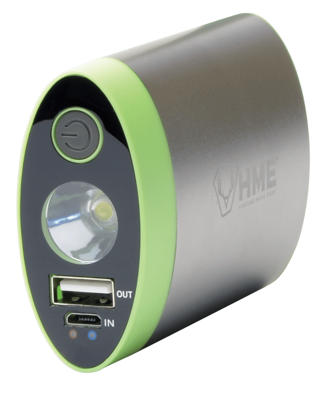 HME HW Hand Warmer  with Light ABS Plastic Sliver w/Green Accent Rechargeable Lithium Ion