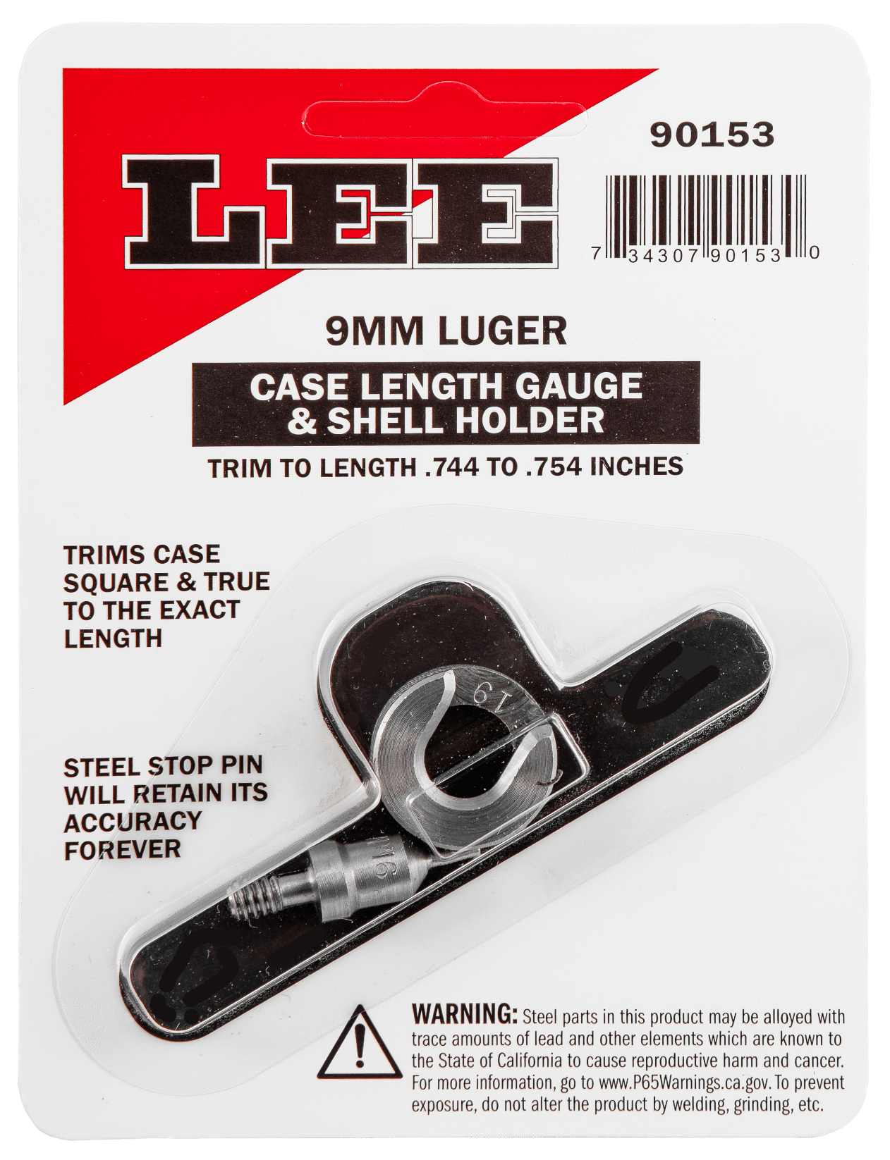 Lee Precision 90153 Case Length Gauge  9mm Luger Steel Works With Cutter/Lock Stud Includes Shell Holder