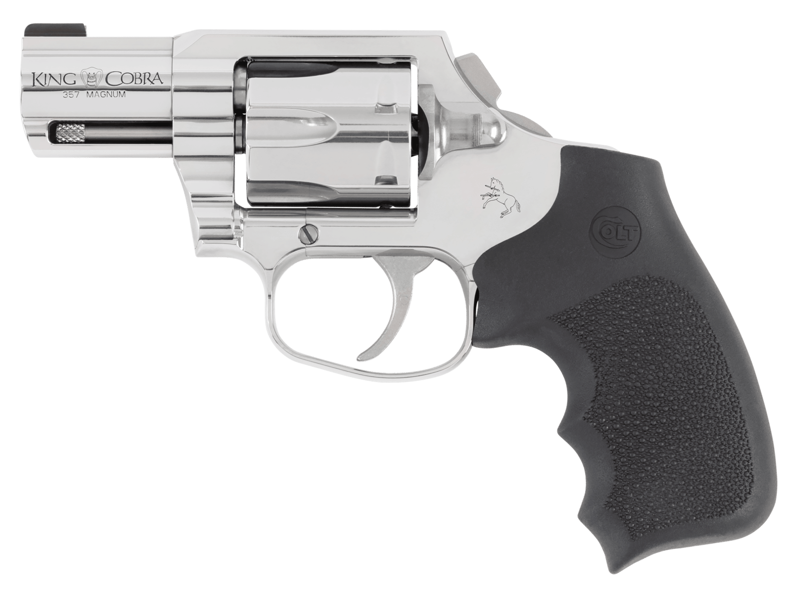 Colt Mfg KCOBRASB2RBB King Cobra  357 Mag 6rd Shot 2" Stainless Steel Barrel, Cylinder & Frame, Black Hogue Overmolded Grip, Exposed Hammer, DAO