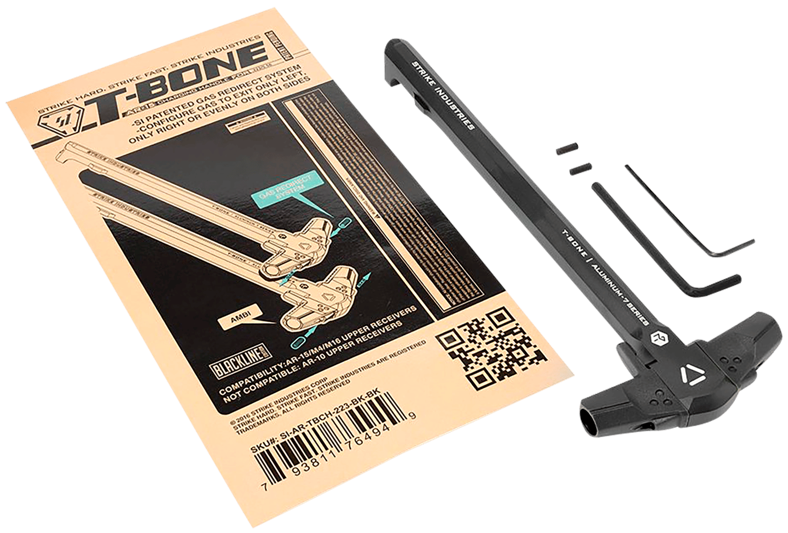 Strike Industries AR-TBCH-223-BK-BK T-Bone Charging Handle .223/5.56x45mm Nato Black Polymer Handles Aluminum Shaft for AR-15
