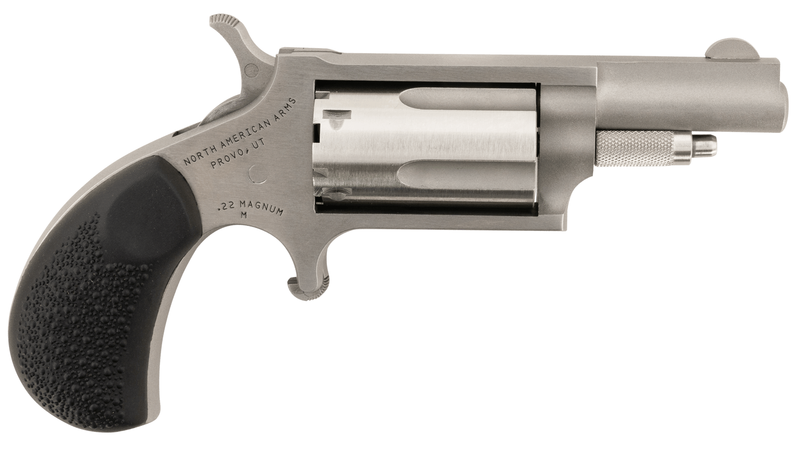 North American Arms 22MGRCHSS Mini-Revolver Carry Combo Sports South Exclusive 22 WMR 5 Shot 1.63" Stainless Steel Barrel, Frame & Cylinder, Black Rubber Grip, Exposed Hammer, Side Carry Holster