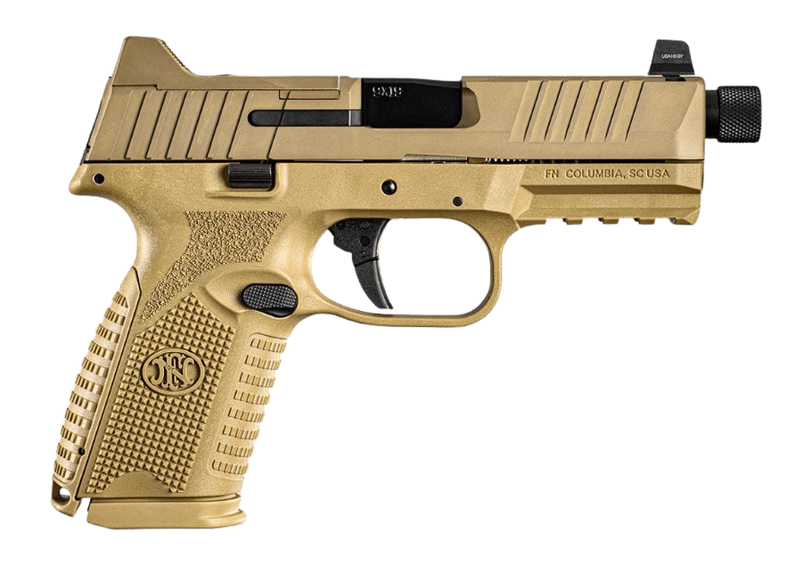FN 66101710 509M Tactical Bundle 9mm Luger 10+1 4.50" Black Threaded Barrel, Flat Dark Earth Stainless Steel Optic Ready/Serrated Slide & Polymer Frame w/Picatinny Rail, Ambidextrous, 5 Magazines