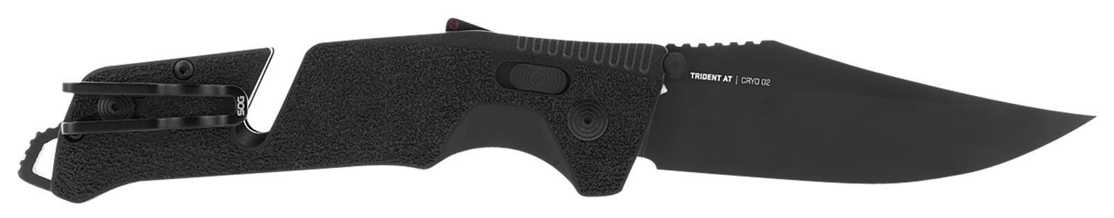 S.O.G SOG11120541 Trident AT 3.70" Folding Clip Point Plain Black TiNi Cryo D2 Steel Blade/Blackout GRN Handle Features Line Cutter/Glass Breaker