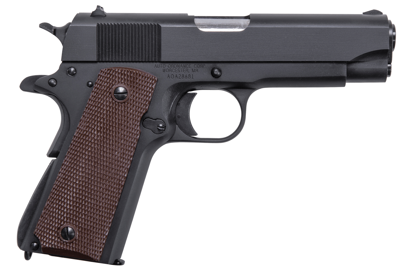 Auto-Ordnance 1911BKOC 1911 A1 Commander 45 ACP 7+1 4.25" Matte Black Serrated  Carbon Steel Slide Matte Black Matte Black Carbon Steel Brown Checkered Polymer Grips Right Hand