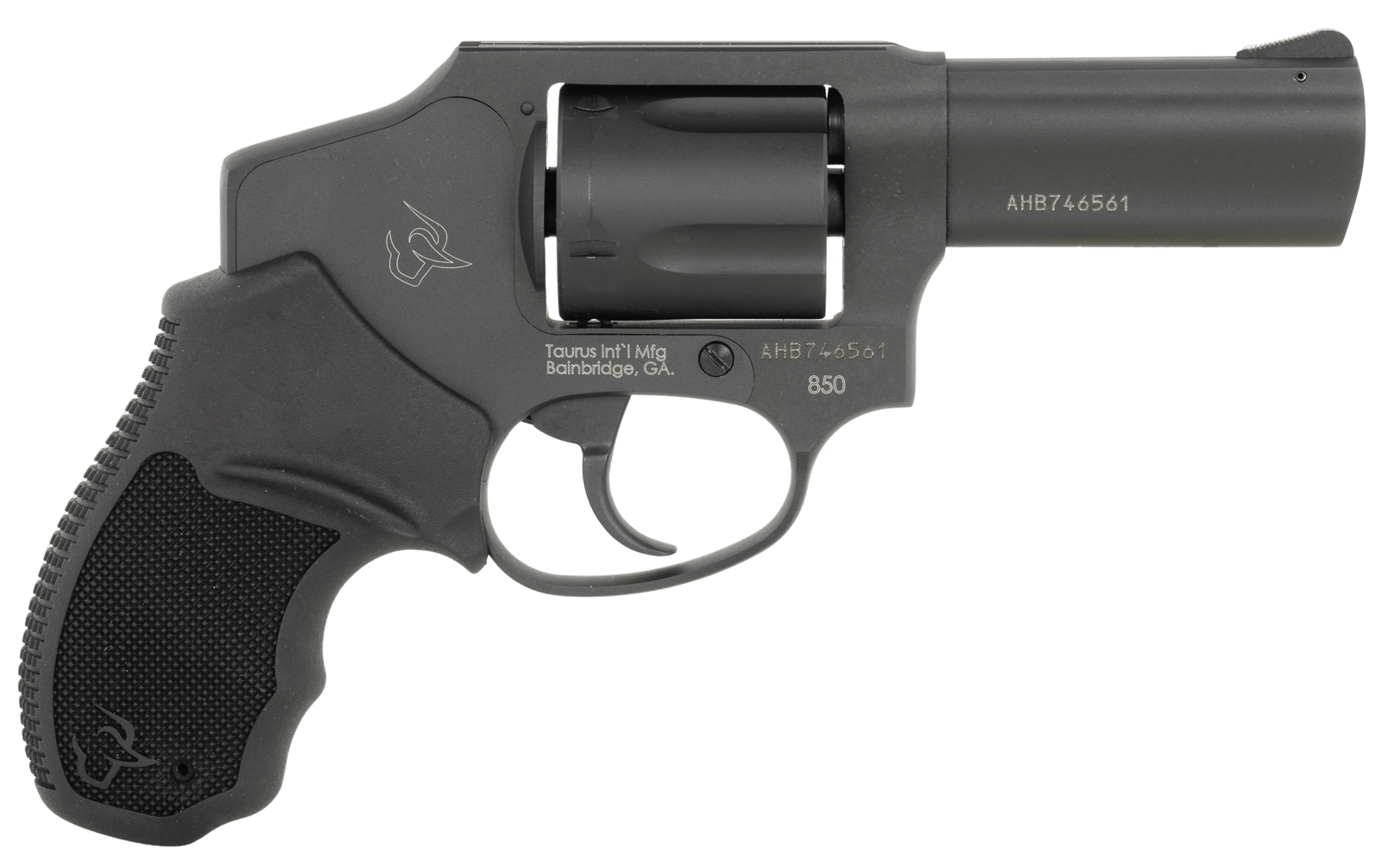 Taurus 2-850131 850  Small 38 Special 5 Shot 3" Matte Black Alloy Steel Barrel, Cylinder & Frame, Black Rubber Grip, Transfer Bar Safety, Concealed Hammer