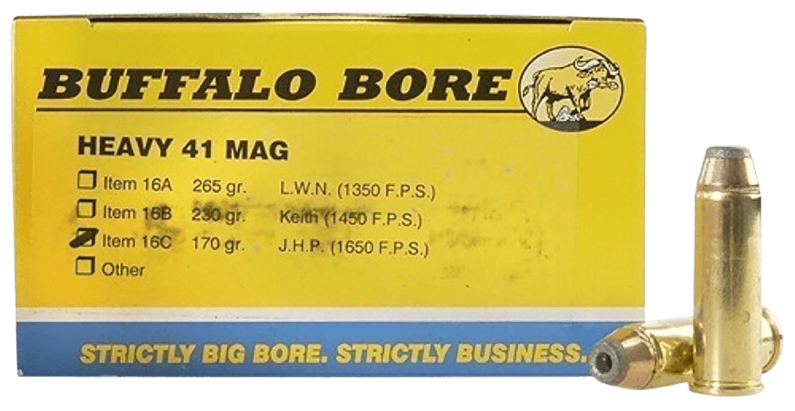 Buffalo Bore Ammunition 16C20 Heavy Strictly Business 41Rem Mag 170gr Jacket Hollow Point 20 Per Box/12 Case