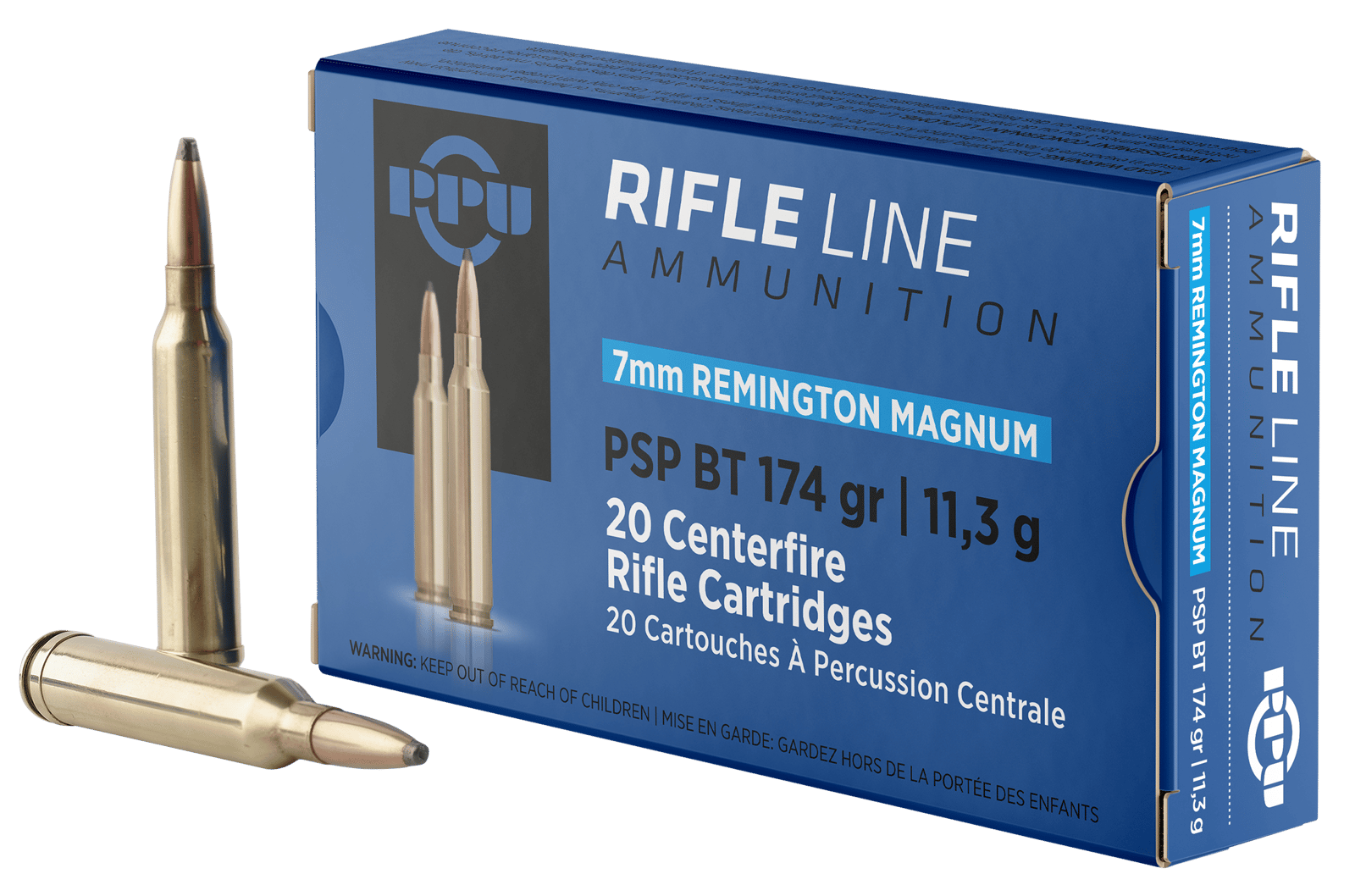 PPU PP7RM2 Standard Rifle  7mmRemMag 174gr Pointed Soft Point Boat Tail 20 Per Box/10 Case