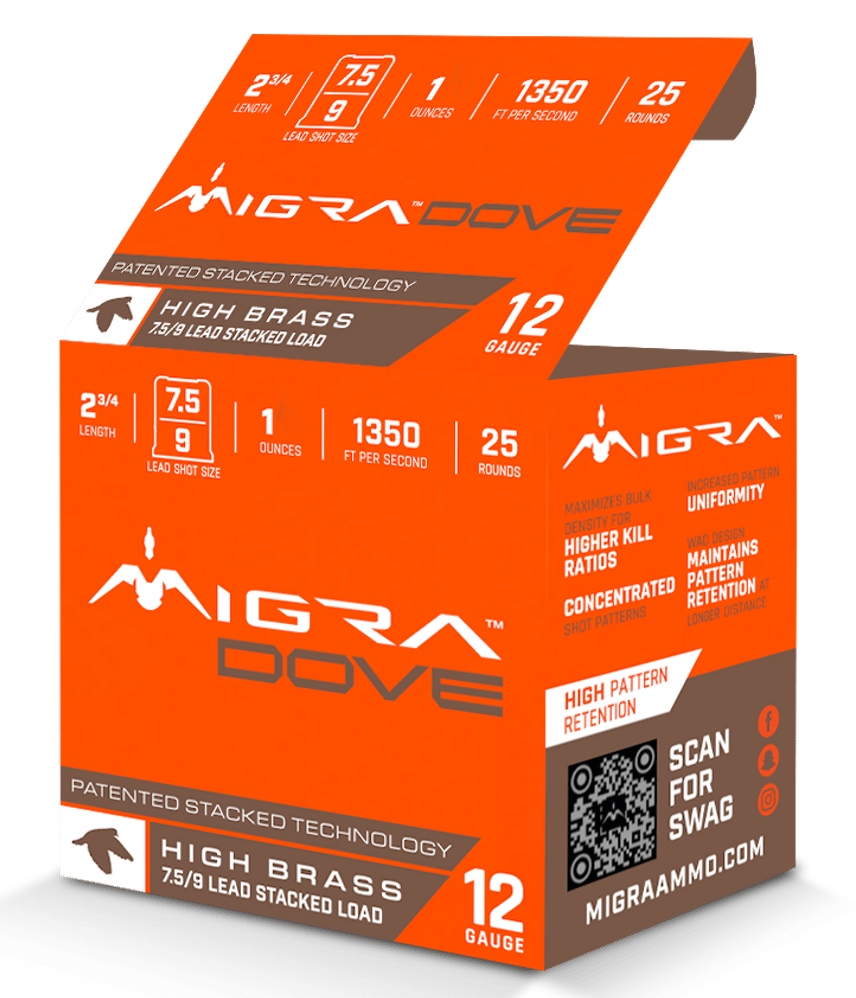 Migra Ammunitions M12LF7.59  Dove 12Gauge 2 3/4" 1oz 7.5/9Shot 25 Per Box/10 Case