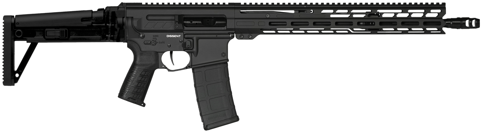 CMMG 55A1A0BAB Dissent MK47 5.56x45mm NATO 30+1 (2) 16.10", Black Armor, Side Charging Handle Rec, 15" M-Lok Handguard, Side Folding Stock, Zeroed Grip, Muzzle Brake, 60/90 Ambi Safety, Adj. Gas Block
