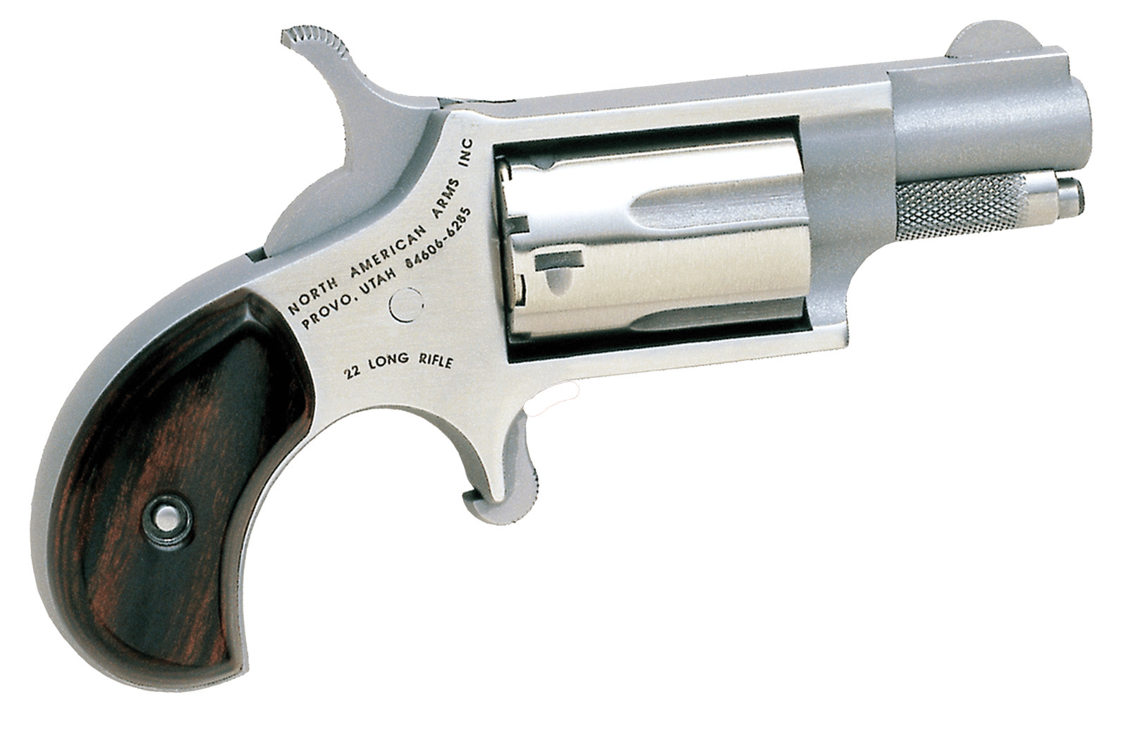 North American Arms 22LR Mini-Revolver *CA Compliant 22 LR 5 Shot 1.13" Stainless Steel Barrel, Frame & Cylinder, Rosewood Birdshead Grip Exposed Hammer