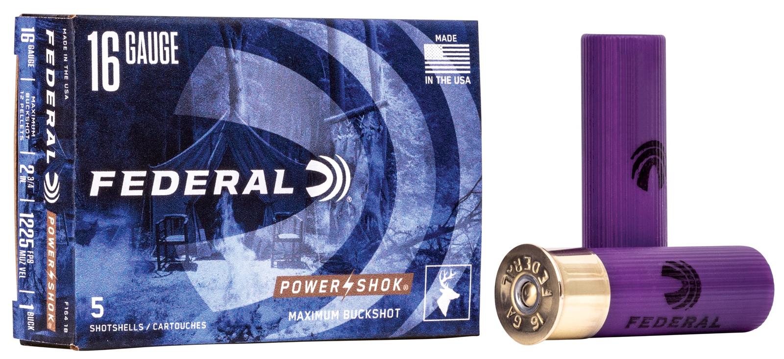 Federal F1641B Power-Shok Magnum 16Gauge 2.75" 12Pellets 1 3/16oz 1BuckShot 5 Per Box/50 Case