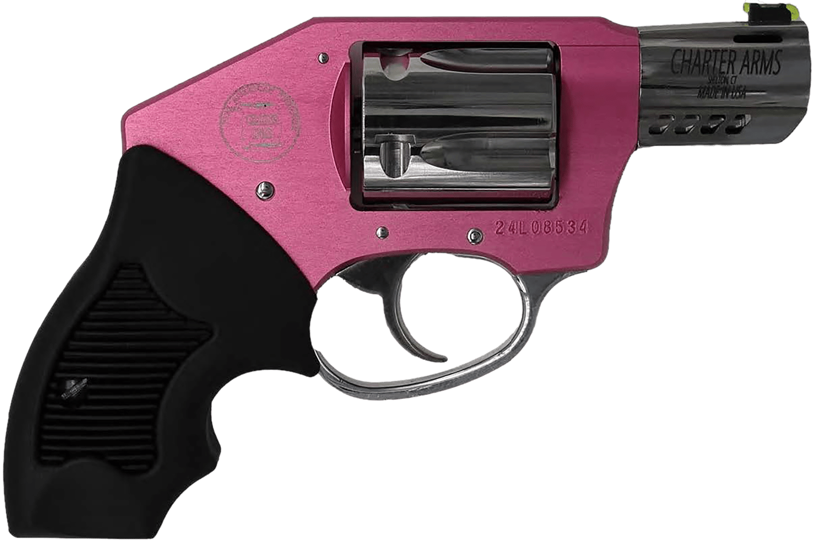 Charter Arms 53812 Off Duty Coyote 380 ACP 5rd 2" Stainless Ported Barrel, High Polished Cylinder, Pink Aluminum Frame, Black Finger Grooved Rubber Grip, Concealed Hammer