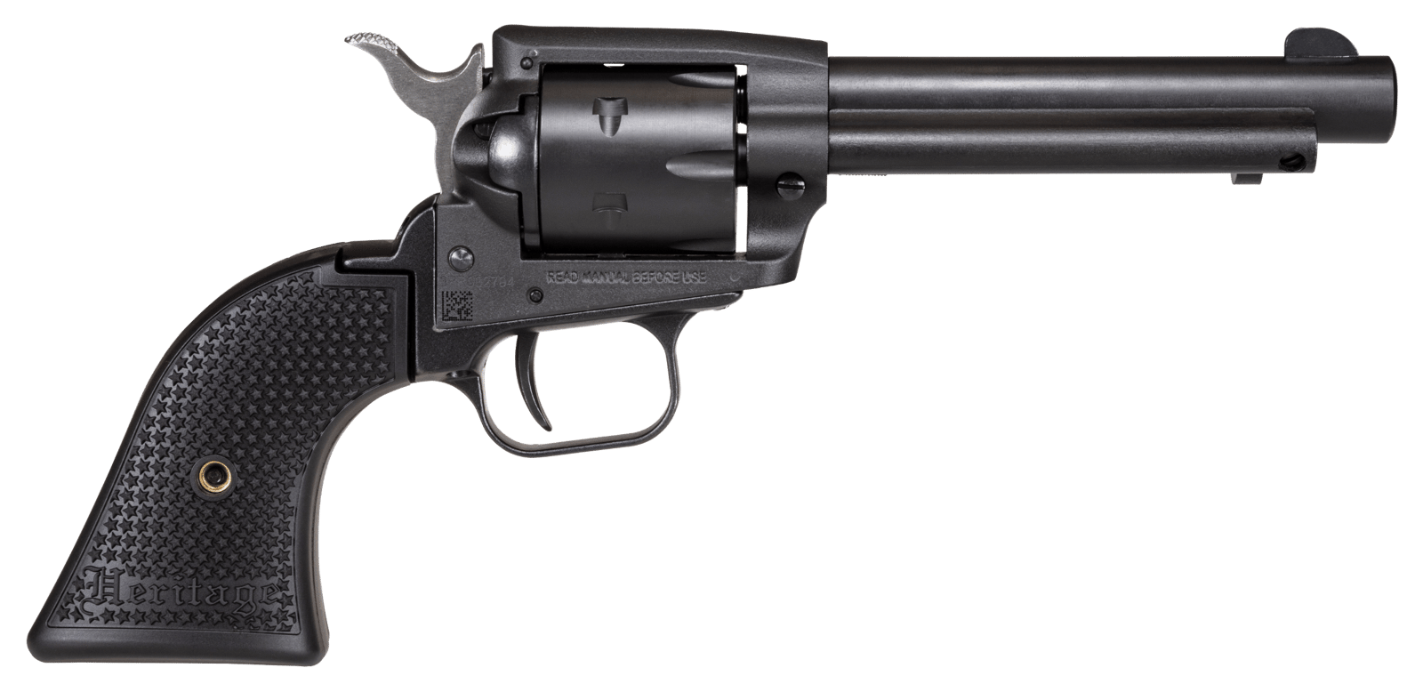 Heritage Mfg SRR22BS4PG Rough Rider  22 LR 6 Shot, 4.75" Black Satin Steel Barrel, Frame & Cylinder, Black Polymer Grip, Manual Thumb Safety, Exposed Hammer