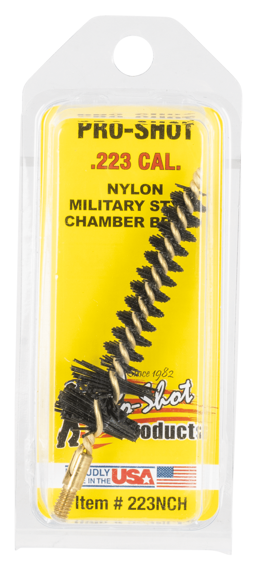 Pro-Shot 223NCH Chamber Brush Military Style 223 Rem/5.56x45mm NATO AR Platform #8-32 Thread Nylon Bristles Brass Core