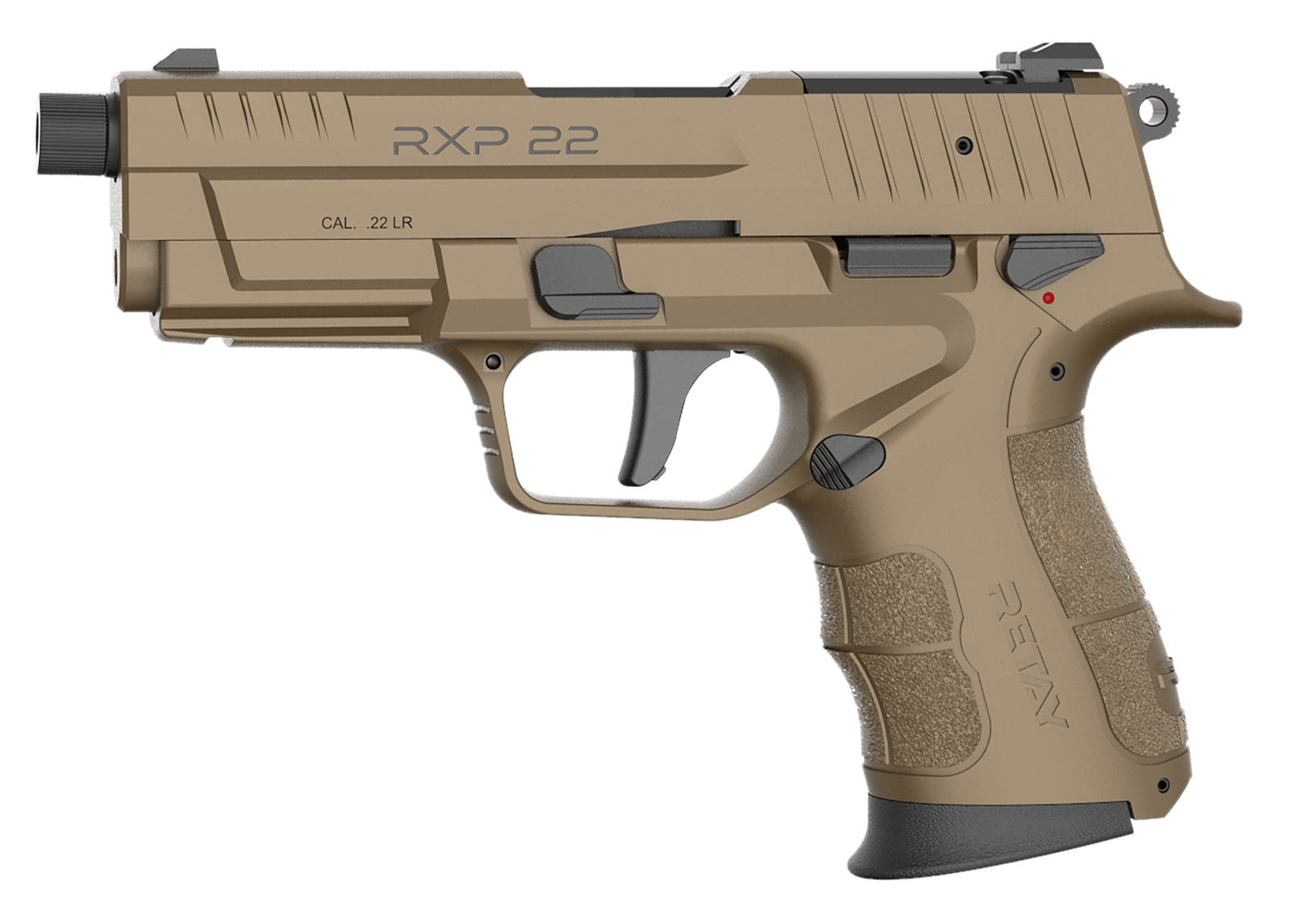 Retay USA RXP22FDE13TH RXP  22 LR 13+1 4" Black Threaded Barrel, Flat Dark Earth Cerakote RMR/RMSc Optic Ready/Serrated Slide, Flat Dark Earth Cerakote Polymer Frame w/Accessory Rail, Textured Grip