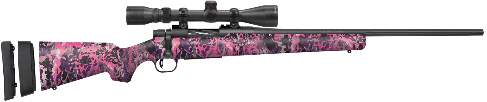 Mossberg 28258 Patriot Super Bantam w/Optic 350 Legend 4+1 22" Matte Blued Fluted Threaded Barrel, Matte Blued Drilled & Tapped Receiver, Adj LOP Muddy Girl Wild Synthetic Stock, 3-9x40mm Duplex
